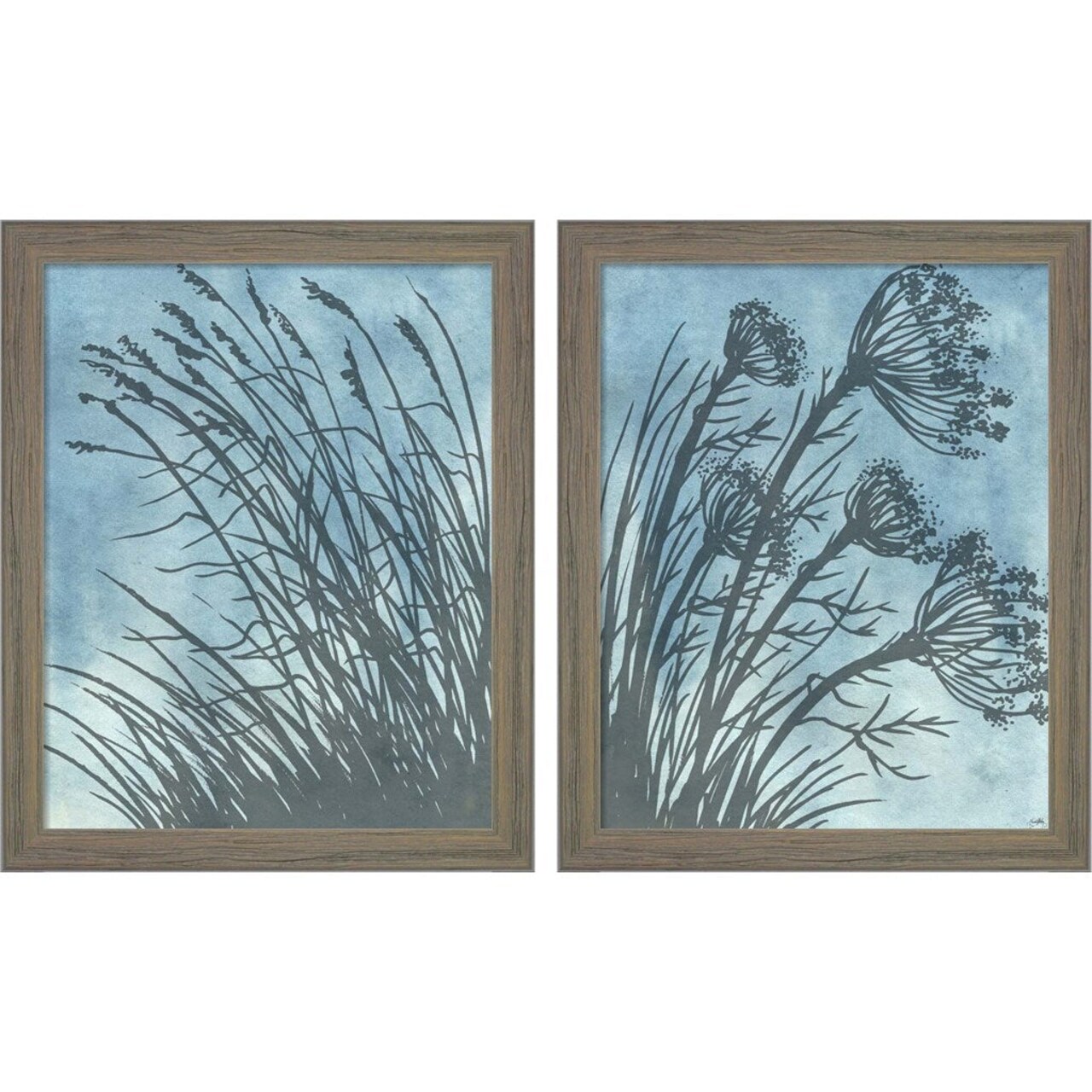 Tall Grasses on Blue by Elizabeth Medley, 2 Piece Rustic Gray Framed Art Set